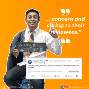 Rakjay Aliangan Padilla Review Center Student testimonial
